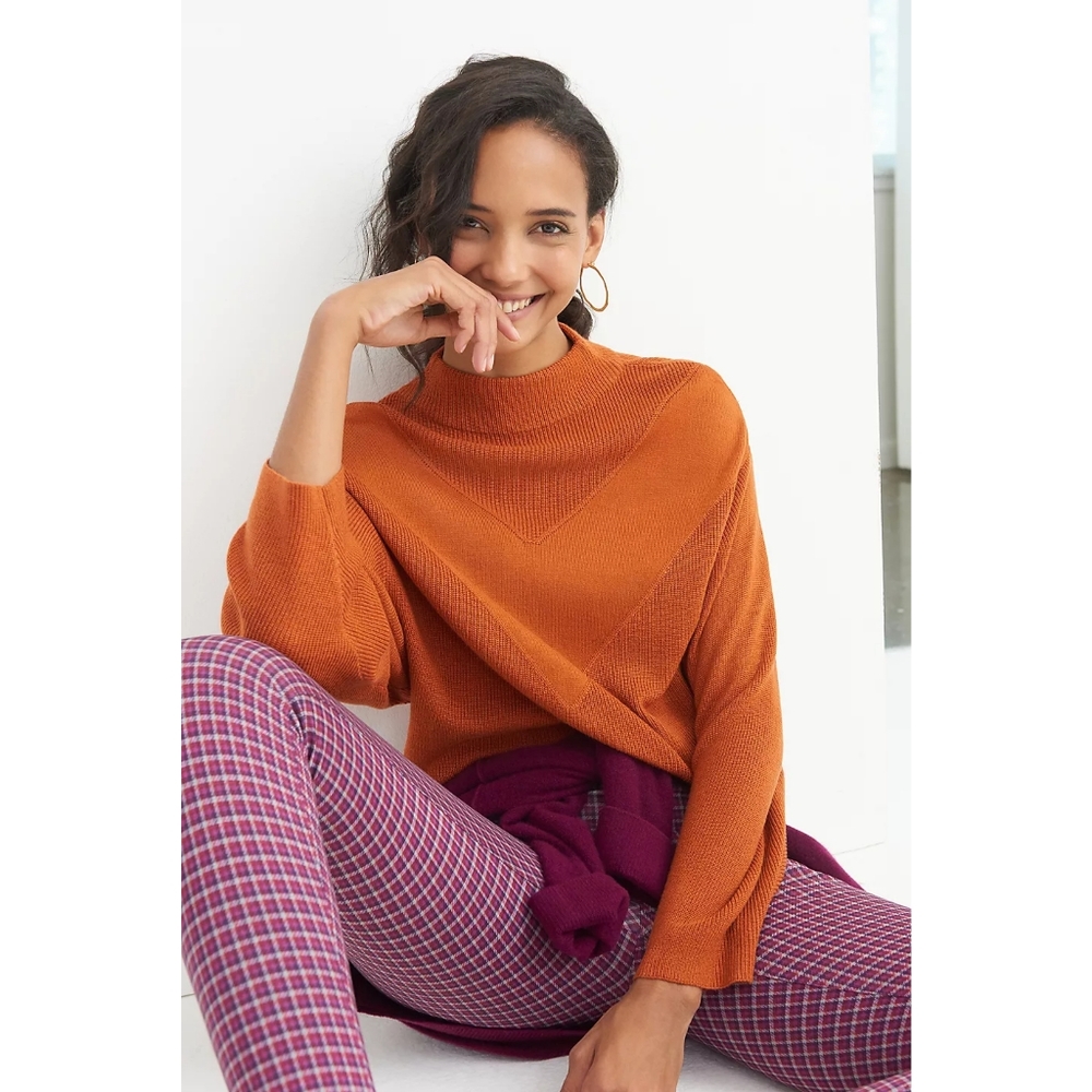 Anthropologie Line and Dot Lala Ribbed Chevron Sweater Mock Neck Burnt Orange